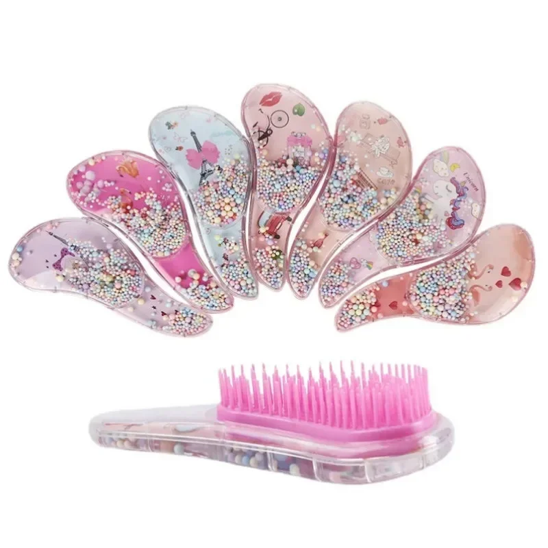 New Cute Hairdressing Comb for Kids Anti-knot Massage Flowing Bead Hair Comb Children Girls Dress Up Makeups Toy Gifts 2