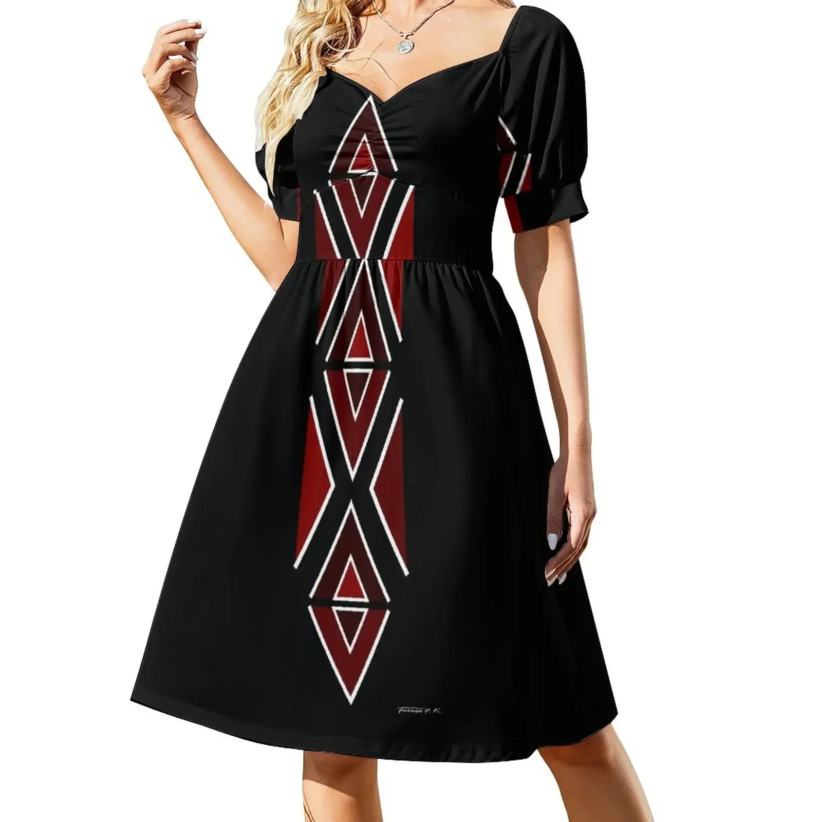 thumbnail image 1 of Patrón Imigongo Vestido de manga corta Vestido de lujo Vestido largo mujer, 1 of 7