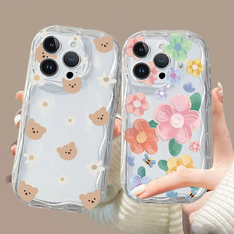 Clear Floral Leaf Wave Design Phone Case