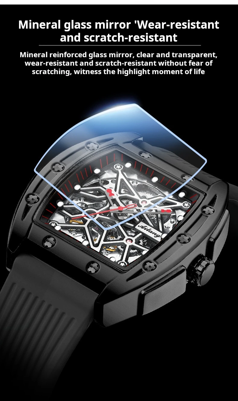 AILANG Brandneue Herrenuhr mit hohler mechanischer Uhr, modisches Lederarmband, wasserdicht, Skelett-Automatikuhr, Herren-Sportuhr_voghion.com