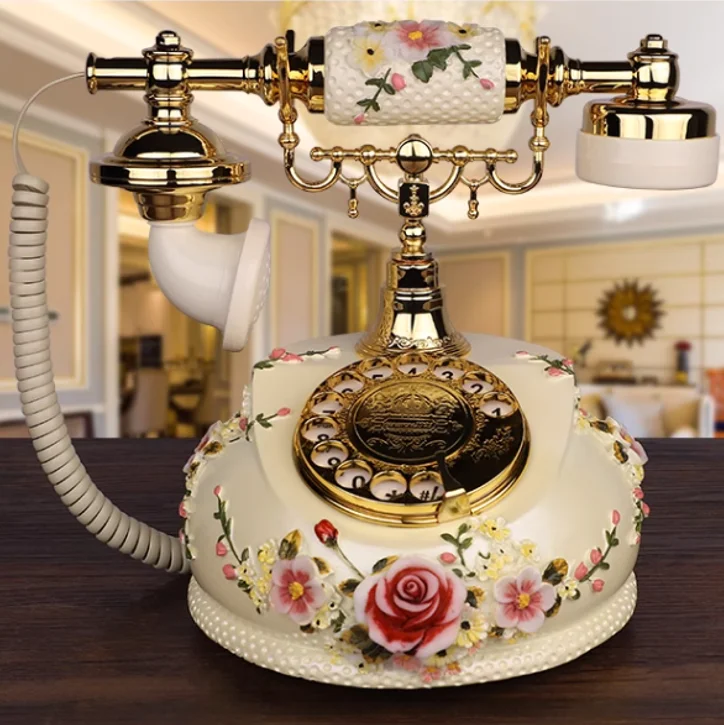 Europe Cable office telephone,Home landline antique Rotation dial number Resin material phones