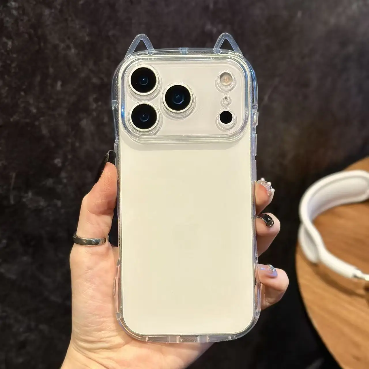 Transparent 3D Cartoon Cat Ear Shockproof Phone Case - Soft TPU Cover with Enhanced Protection