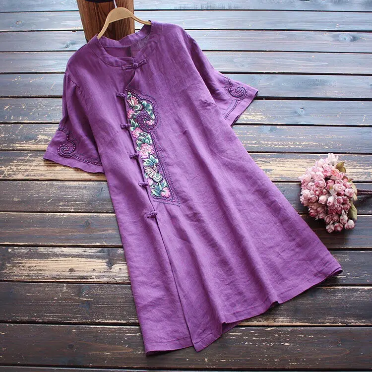 Chinese Style Clothing Women Clothes 2022 New Summer Chinese Cheongsam Tops Embroidered Shirt Blouse Cotton Linen Hanfu Ladies