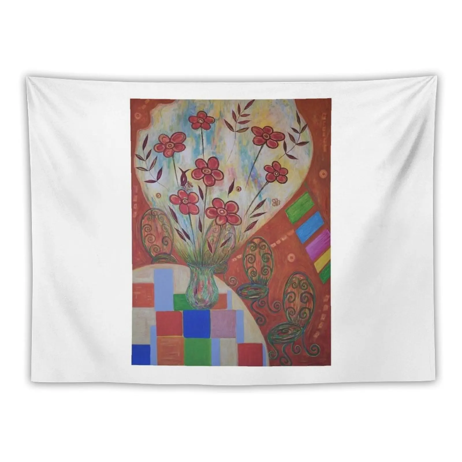

Matisse Flower Vase. Leaves. Coloured squares. Orange red. Tapestry Room Decorator Outdoor Decor Aesthetic Decoration Tapestry