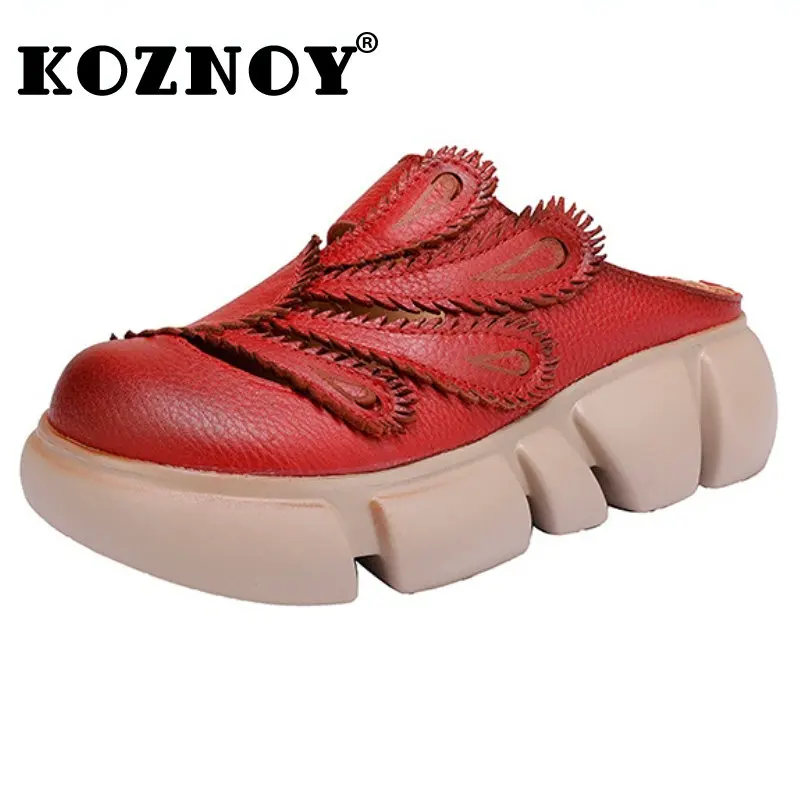 

Koznoy 4cm New In Shoes Genuine Leather Women Summer Hollow Designer Lady Luxury Fashion Female Platform Wedge Slippers Elegance