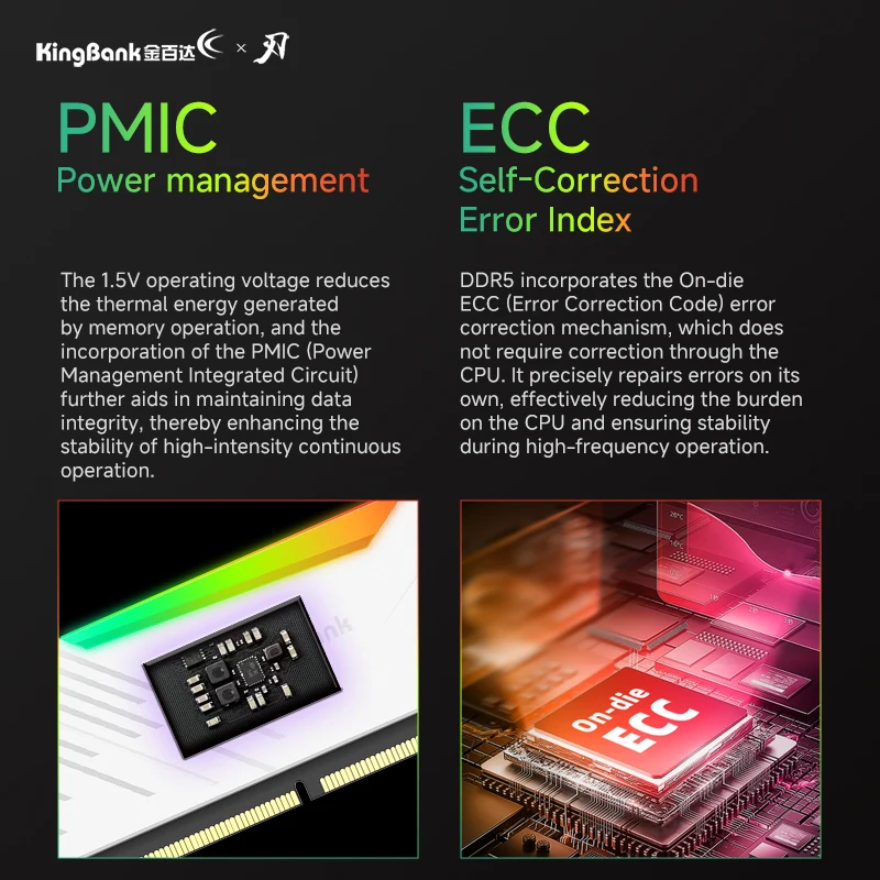 KingBank White RGB DDR5 MEMORY 16GBx2 8000MHz 32GB Hynix A die
