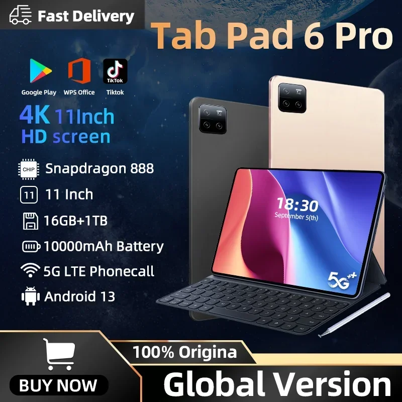 

2024 Original Global Version Pad 6 Pro Tablet PC Snapdragon 888 10000mAh Android 13.0 RAM 16GB ROM 512GB 5G HD 4K Screen WIFI Mi