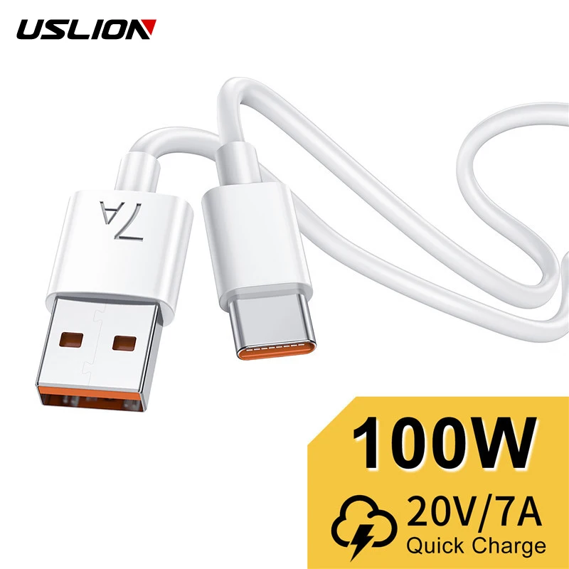 Сверхбыстрый зарядный кабель USLION 7A USB C для Huawei P40 Pro P30 100 Вт провод USB Type-C зарядный шнур для Samsung S21 ultra S20 Poco