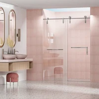 56"-60" W X 76" H Frameless Shower Door Single Sliding Shower Door 5/16" (8mm) Clear Tempered Glass Shower Door with Exp 1