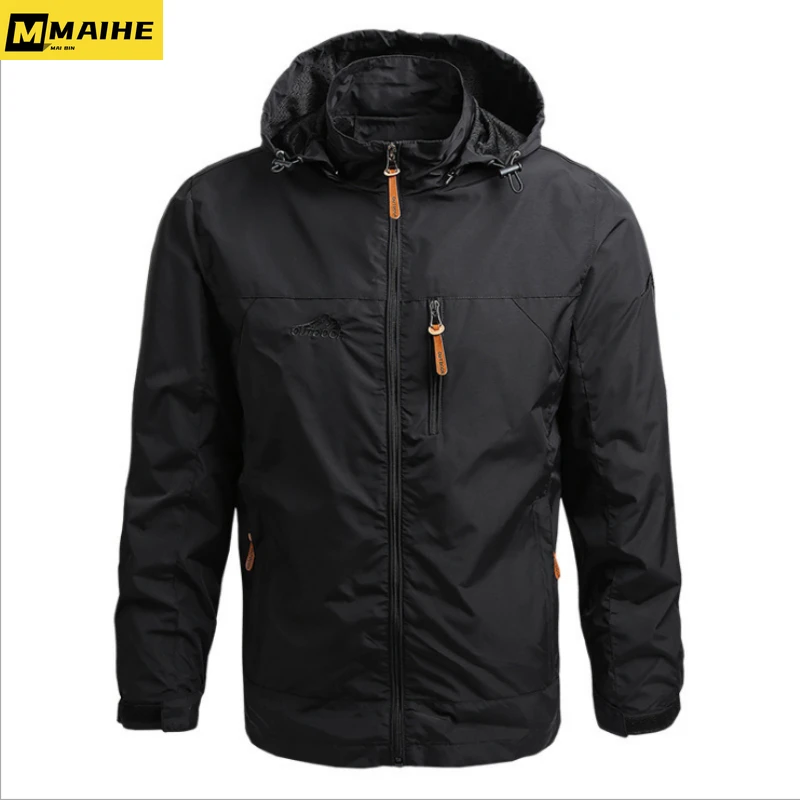 Camping Jacket Men's Autumn Bomber Jacket Casual Tactical Waterproof Soft Shell Hiking Hooded Coat Men's Retro Work Clothes
