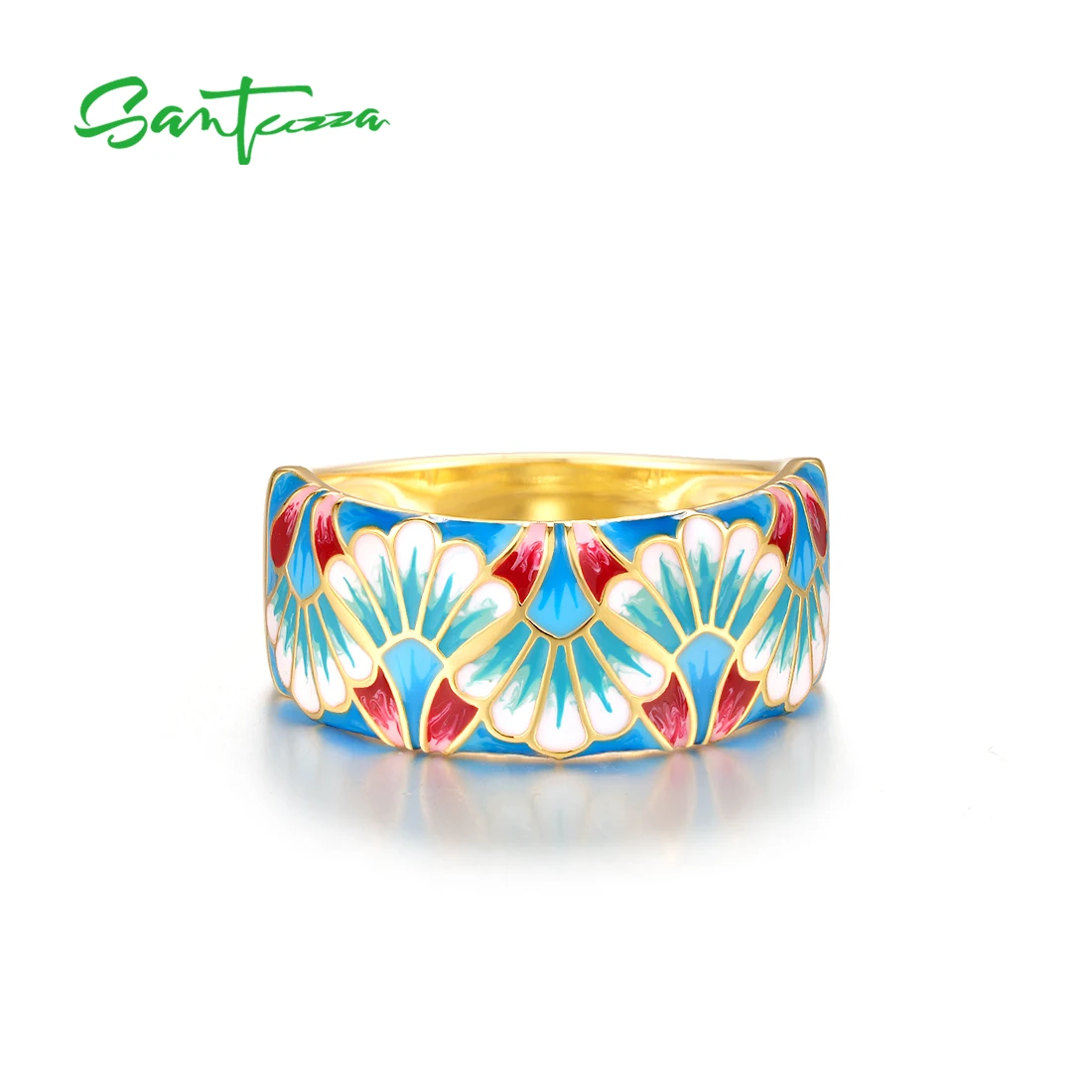 SANTUZZA Anelli in vero argento sterling 925 per le donne Elegante fiore smalto multicolore Regali per feste alla moda Gioielleria raffinata fatta a mano - immagine 3