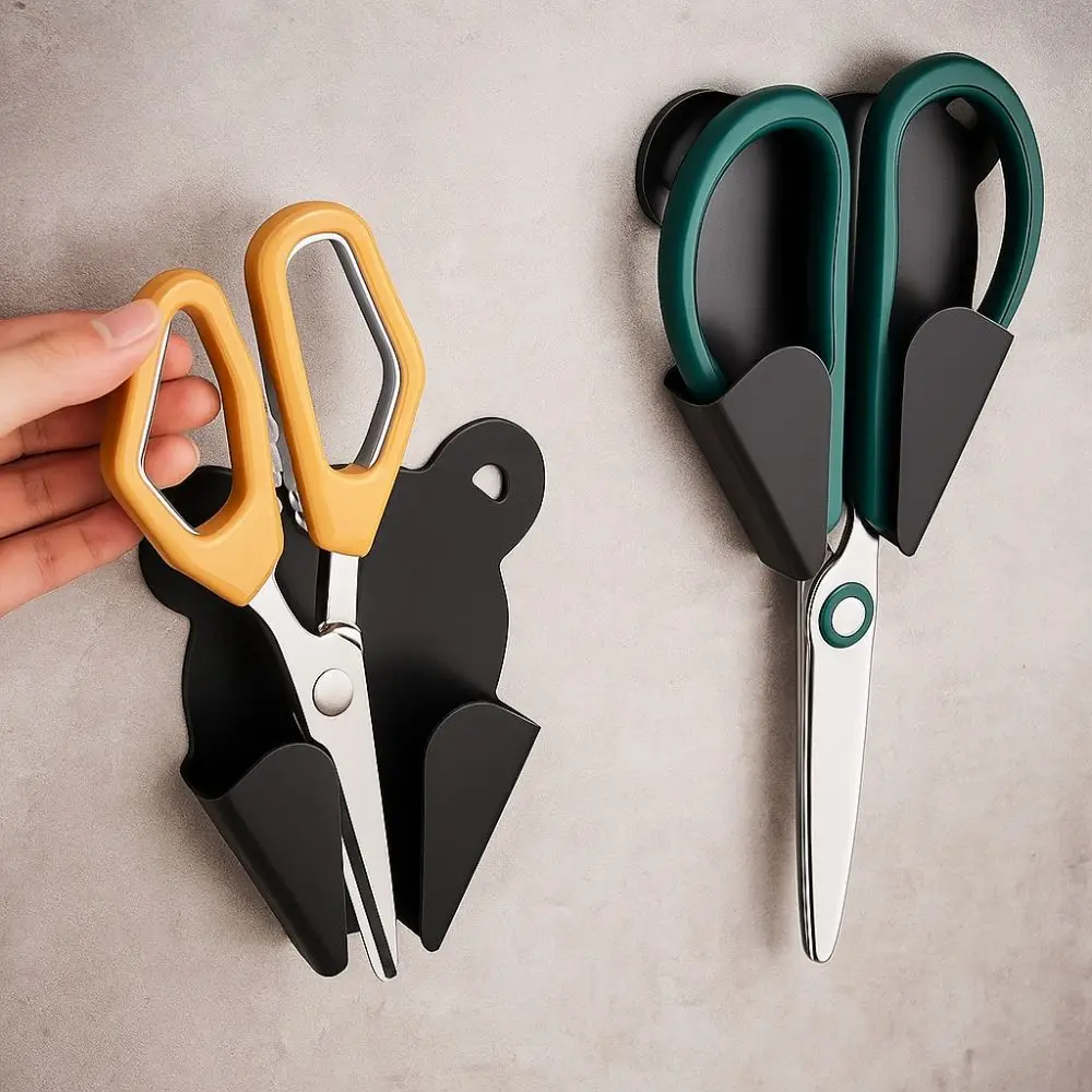 3pcs Wall Mounted Scissor Storage Rack Self-adhesive Punch-Free Scissor Holder Cartoon Practical Scissor Organizer Office Use