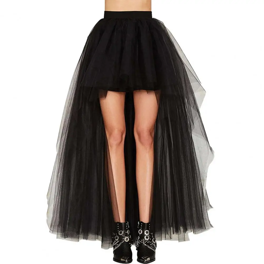 Women Tulle Skirt Elastic High Waist Solid Color Party Skirt Front Short Back Long Lightweight Tulle Skirt Long Skirts Faldas