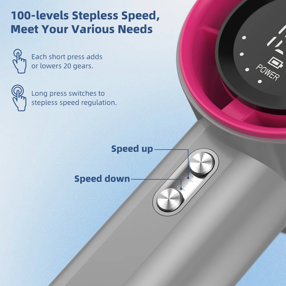 Mini Fan Rechargeable Strong Wind 100 Gear Wind Speed Electric Fan Digital Display Adjustable Turbo Portable Outdoor Handheld 3