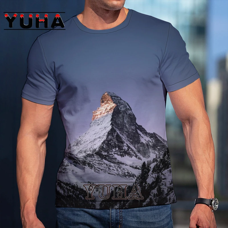 

Mountain 3D Printing T-shirt Men Nature/Landscape Tree T-shirt Summer Leisure Natural Scenery Full Version 3D T-shirt Cool Men's
