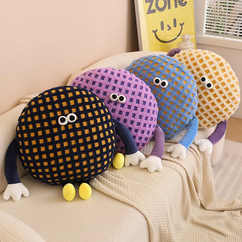 Kawaii Round Colorful Biscuit Shape Monster Plush Toys Soft Stuffed Cartoon Sofa Chair Car Plushies Seat Cushion for Girls Gifts