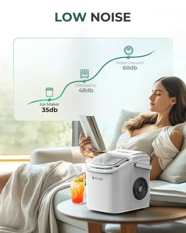ecozy Ice Maker, Portable Ice Maker, 26lb, 9 Cubes in 6Min, Self-Cleaning, Kitchen Utensils