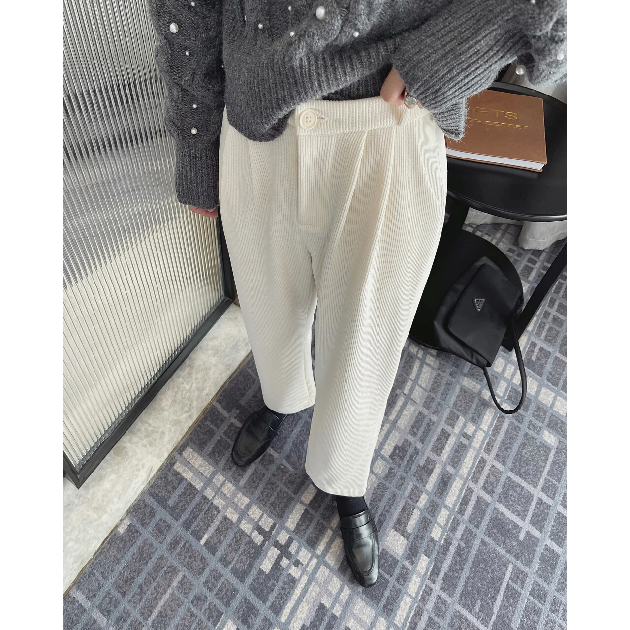 2023 Woman Corduroy Fleece Lining High Waist Mom Harem Pants New Trousers Casual Sweatpants Korean Fashion Vintage Clothing Y2k