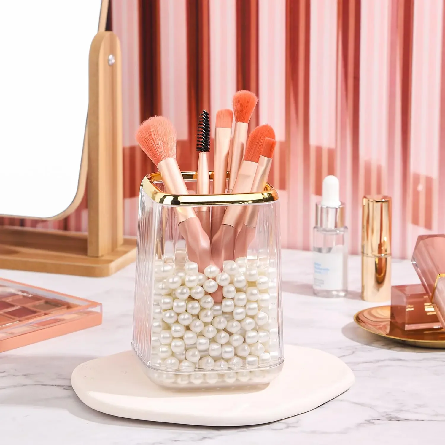 Makeup Brush Bucket Storage Tube Dressing Table Office Desktop Pen Holder Cosmetics Storage Box 3