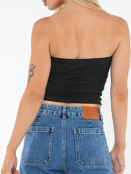 Women's Summer Tube Tops Floral Pattern Bandeau Show Navel Crop Corset Vest 2