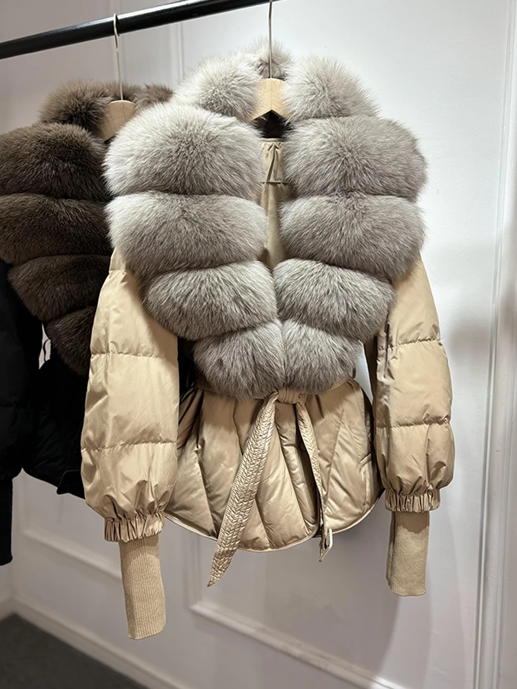 Janveny Large Real Natural Fox Fur Collar 90% White Duck Down Jacket Women 2026 Winter Puffer Coat Female Parkas Waterproof