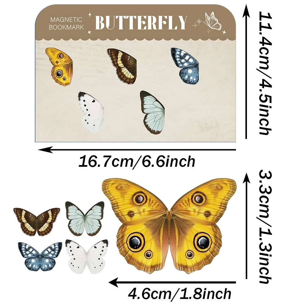 5PCS Vintage Butterfly Art Magnetic Folding Bookmark Book Marking Page Clip DIY Student Stationery Creative Gifts