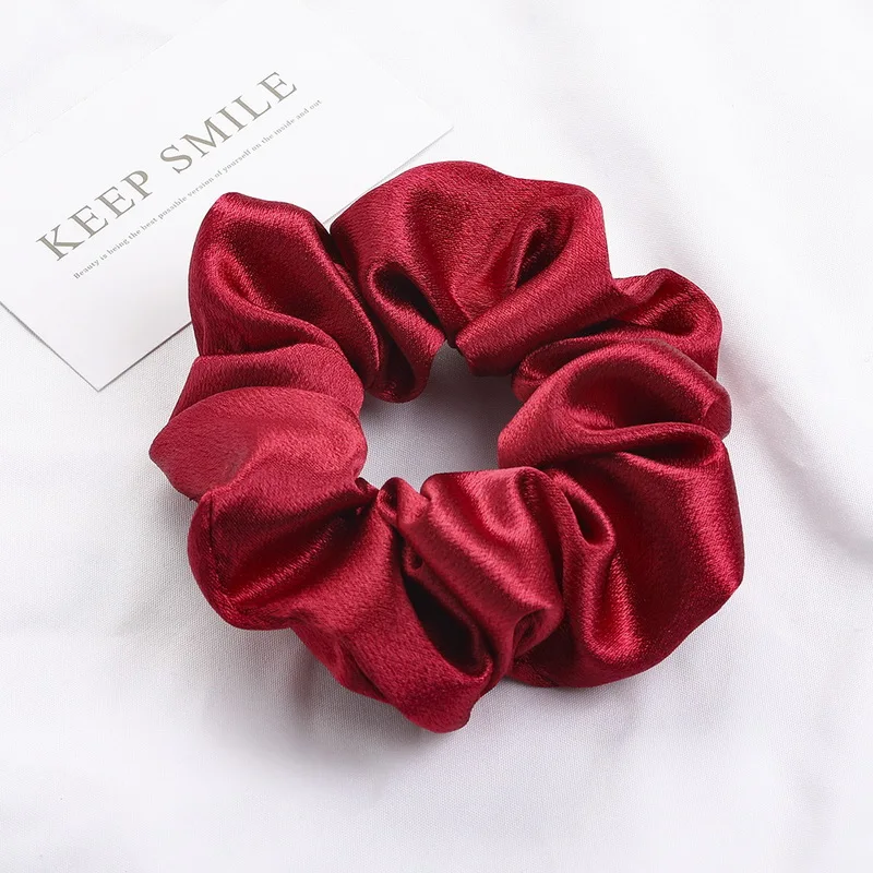 Korea Einfarbig Satin Scrunchies Für Frauen Elastische Seide Haarband Mädchen Schwarz Rot Haar Krawatte Pferdeschwanz Halter Haar Seil Kopfbedeckungen – Detail 15