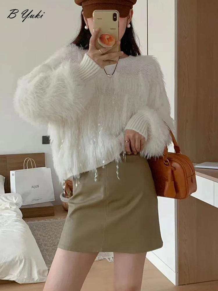 

Blessyuki Elegant Lazy Knit Sweater Women Autumn Winter Loose O-neck Thicken Warm Cute Pullover Female Korean Casual Chic Jumper