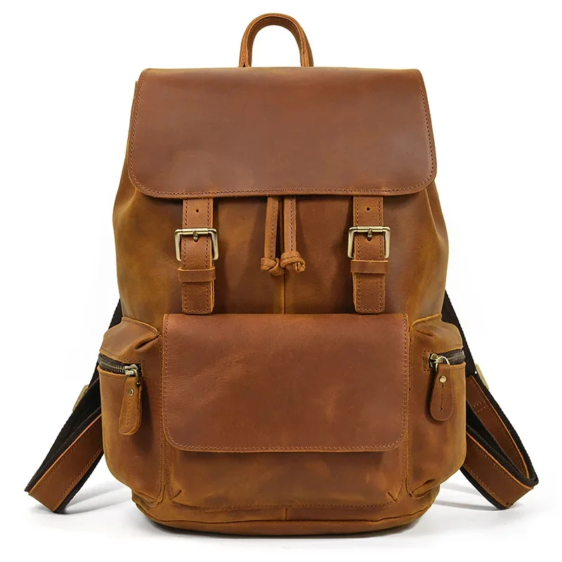 

MAHEU Leather Backpack Of Men Crazy Horse Bagpack Aged Fashion Male Bag Travel 100% Cow Skin Drop Shipping