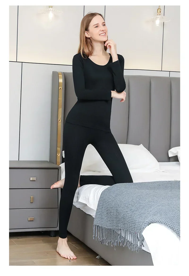 Frauen Warme Thermo-unterwäsche Sexy Damen Dessous Lange Unterhosen Frauen Geformte Sets Weibliche Mittleren Kragen Thermische Gestaltung Kleidung – Detail 33