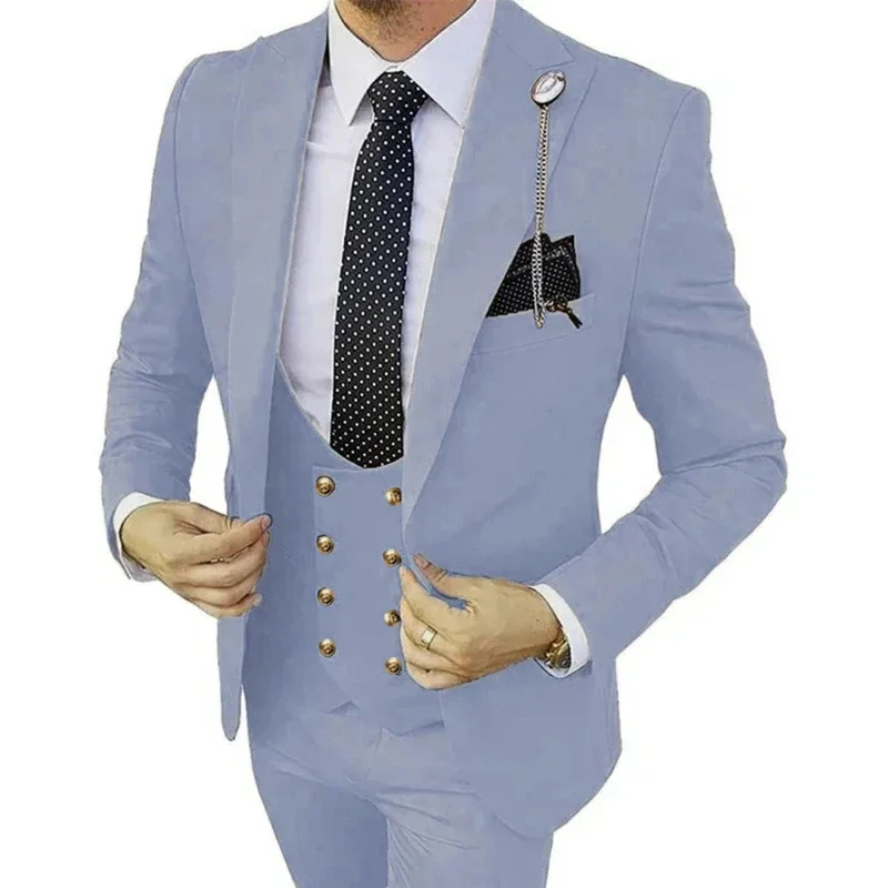 Men 3 Pcs Set Formal Suit Blazers Dress Jacket Coat Pants Vest