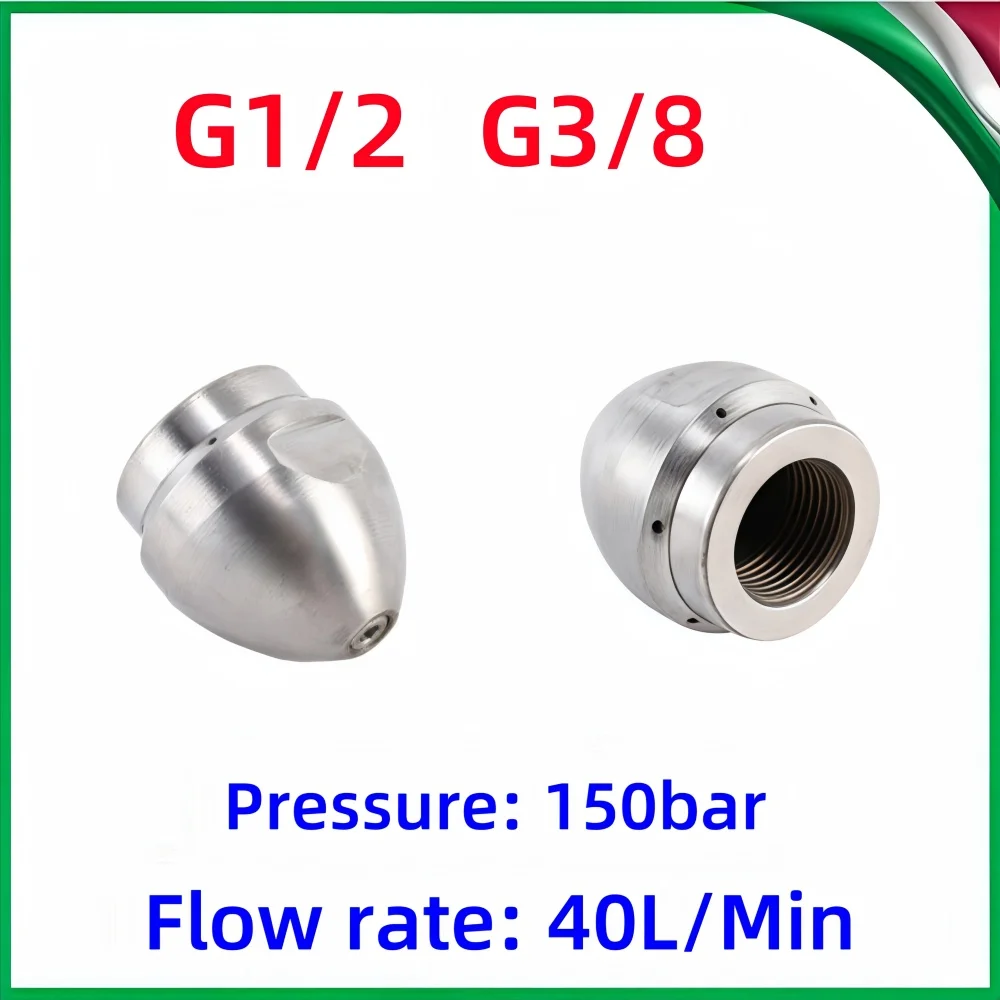1/2 "3/8 Internal Thread 40L/Min High Pressure Cleaning Machine Nozzle Stainless Steel material Sewer Drain Cleaning Nozzle Tool