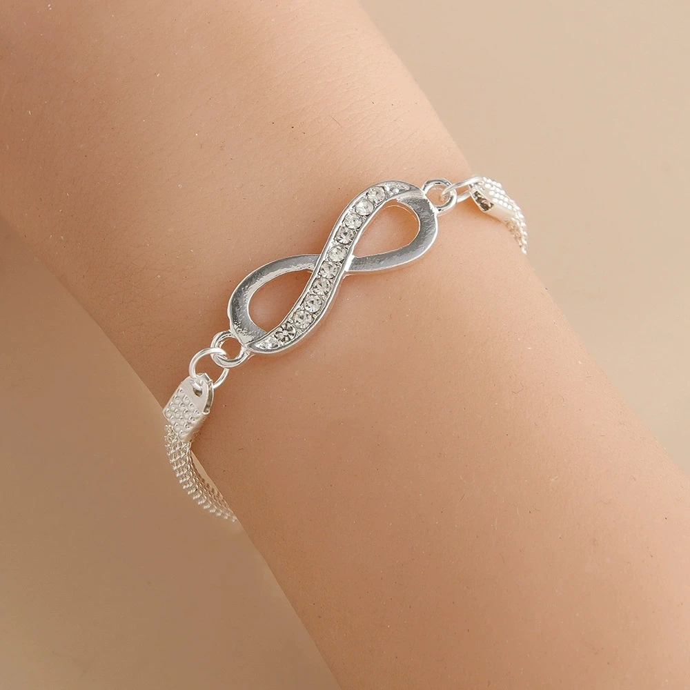 צמיד סמל אינפיניטי קלאסי לנשים עם קריסטלים מבריקים, תליון ריינסטון, תכשיטי אופנה למסיבות ואביזרים
