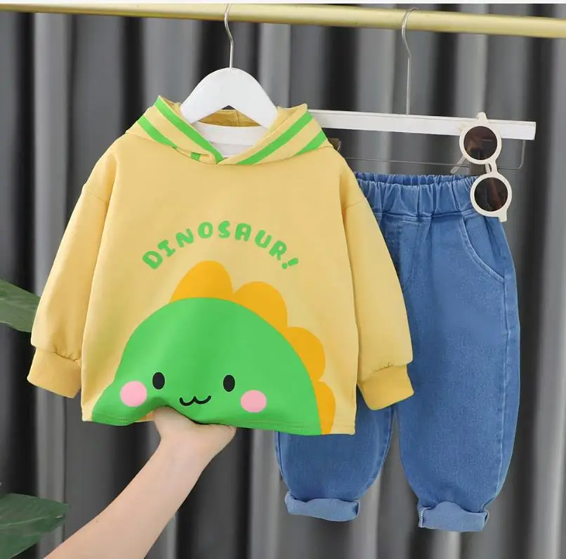 

Spring Autumn Boutique infant Clothing Baby Boy Girl Clothes cartoon printed hooded sweatshirts tops+pants 2pcs kids outfits