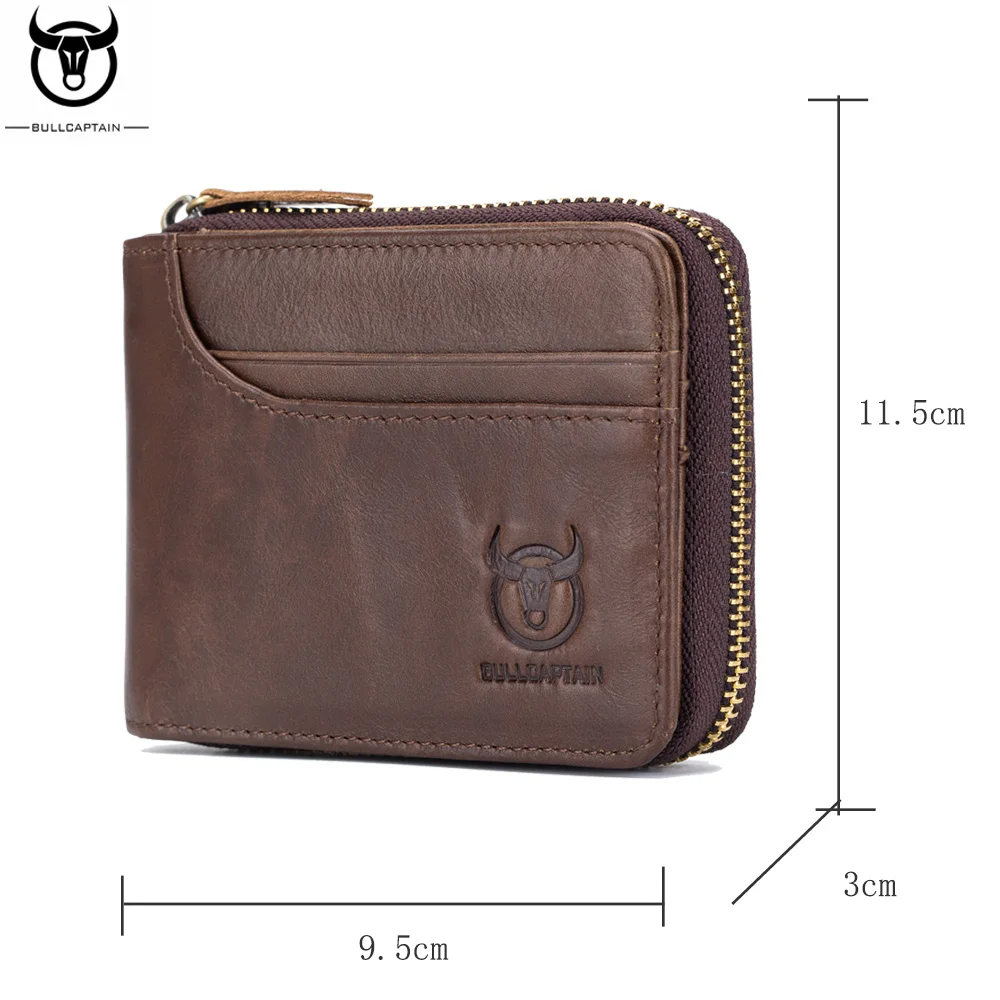 BULLCAPTAIN RFID New Men's Wallet Leather Coin Purse Designer Brand Wallet Clutch Leather Wallet Men's Wallet Card Holder 6
