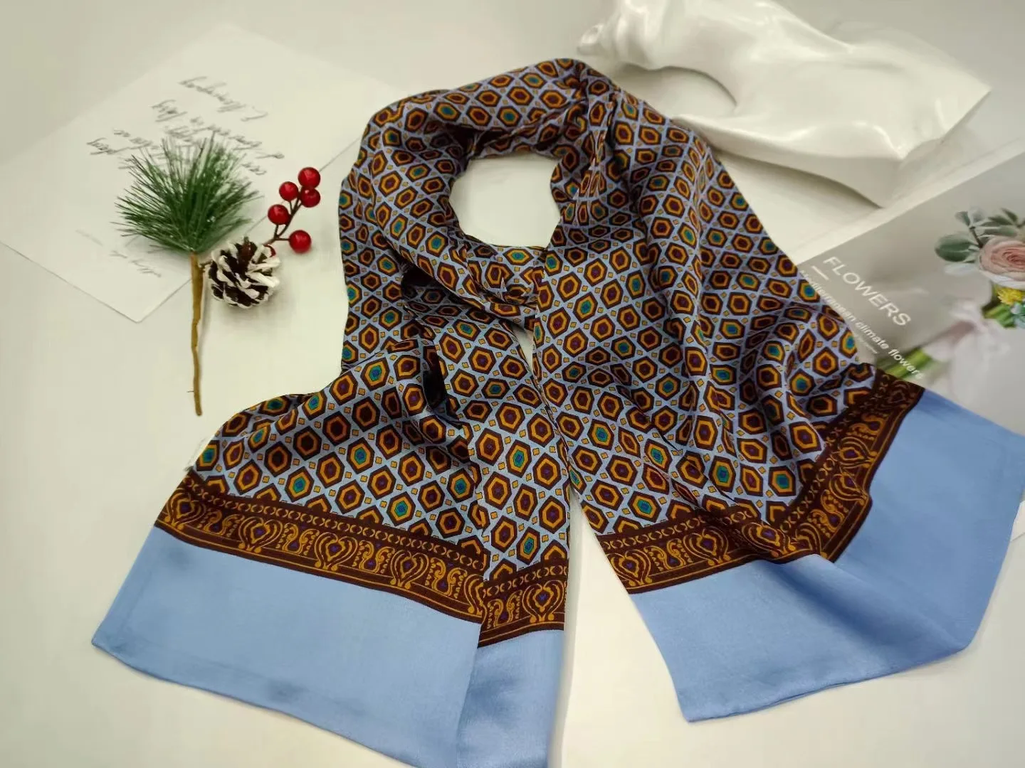 Men Silk Scarf Natural Silk Neck Scarf Accessory 100% Pure Silk Male Plaid Long Scarves Neckerchief Business Casual Scarves mens designer scarf Scarves