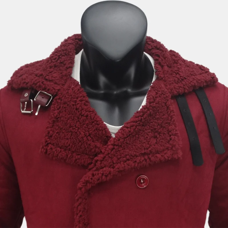 Winter Men's Long Trench Fleece Suede Faux Fur Double Breasted Coat Jacket S-5XL
