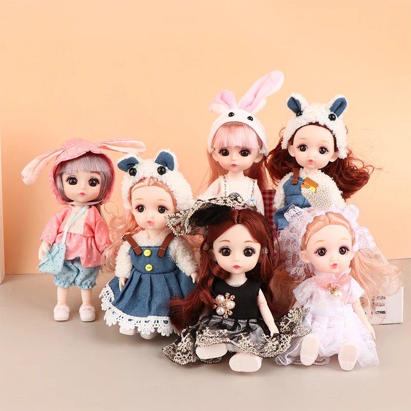 Mini 16cm BJd Doll 13 Movable Joint Girl Doll 3D Big Eyes 1/12 Fashion Princess Doll DIY Dress Up Toy Doll With Clothes Gift 4
