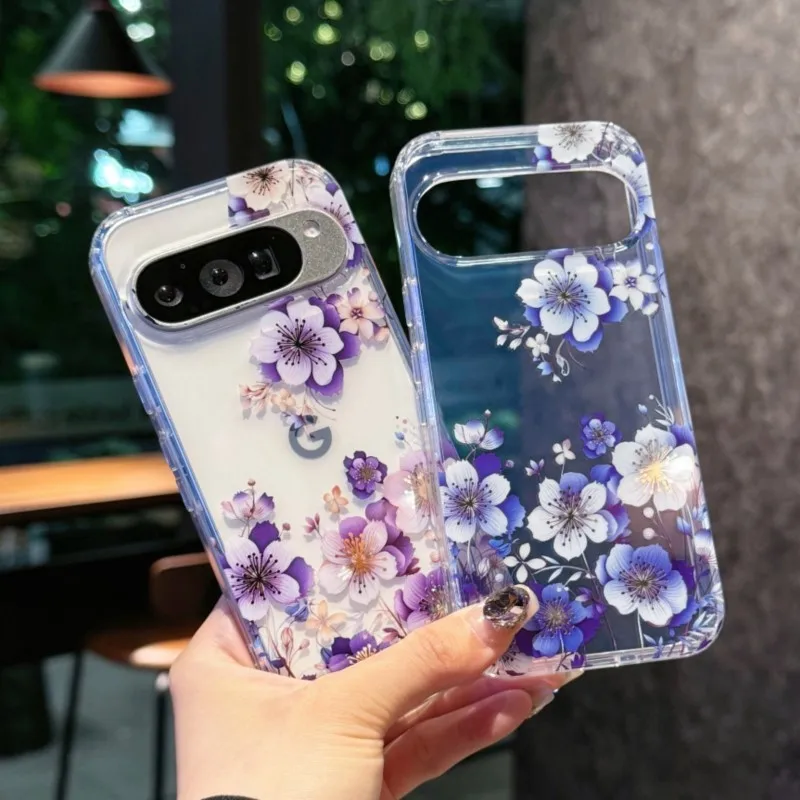Laser Flower Reflective Shockproof Phone Case with Transparent Floral Print