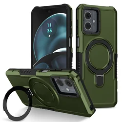 Military Grade Shockproof Armor Case with Stand Holder - Durable Protective Cover for Moto E13 (Dark Green)