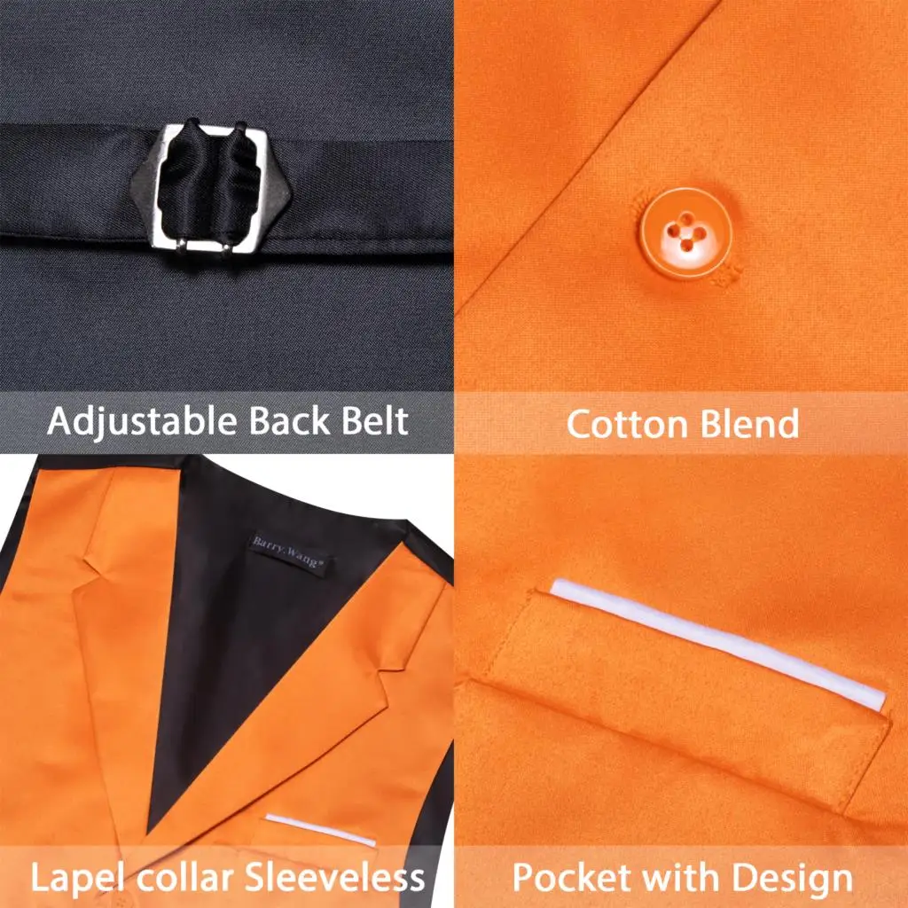 Barry Wang 40 Colors Vest for Men Silk Solid Orange Blue Red Waistcoat Wedding Praty Formal Dress Tuxedo Sleeveless Jacket