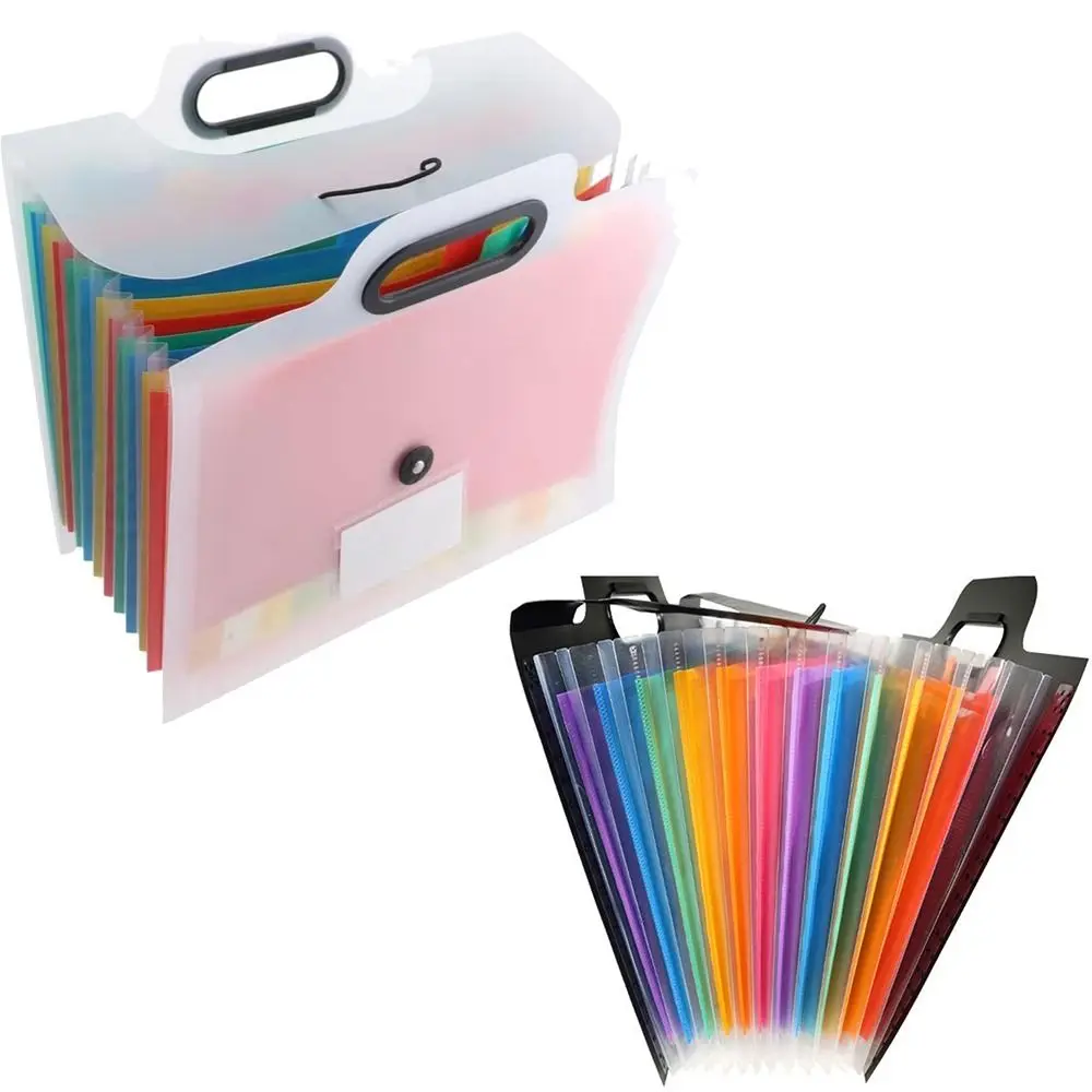 13포켓 확장 파일 홀더(손잡이 포함) 다채로운 색상의 내부 문서 정리함 방수 두꺼운 A4 문서 가방
