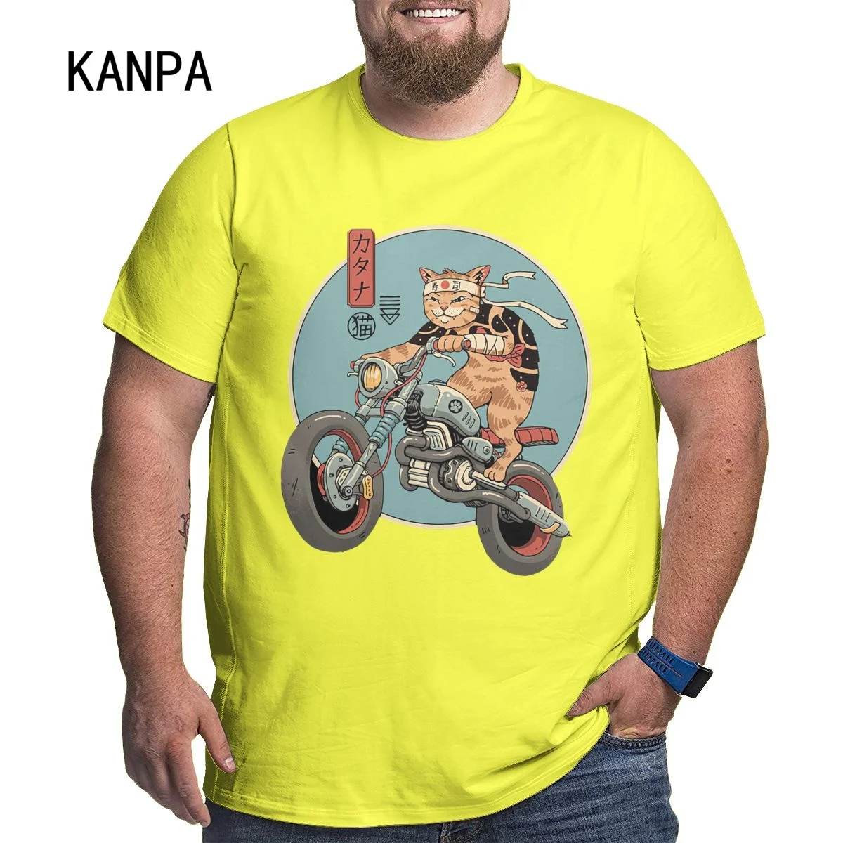 

Japan Cat Anime T Shirt Men's High Quality Aesthetic Cotton Cool Vintage T-shirt Harajuku Streetwear Camisetas Hombre Yellow tee