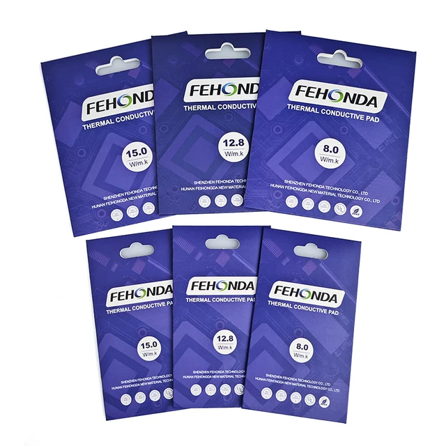High Conductivity Thermal Pad 15W 12W 8W Mult-Size Fehonda 0.5/0.75/1.0/1.25/1.5/1.75/2.0/3.0mm Silicon soft Thermal Pad Cpu Gpu