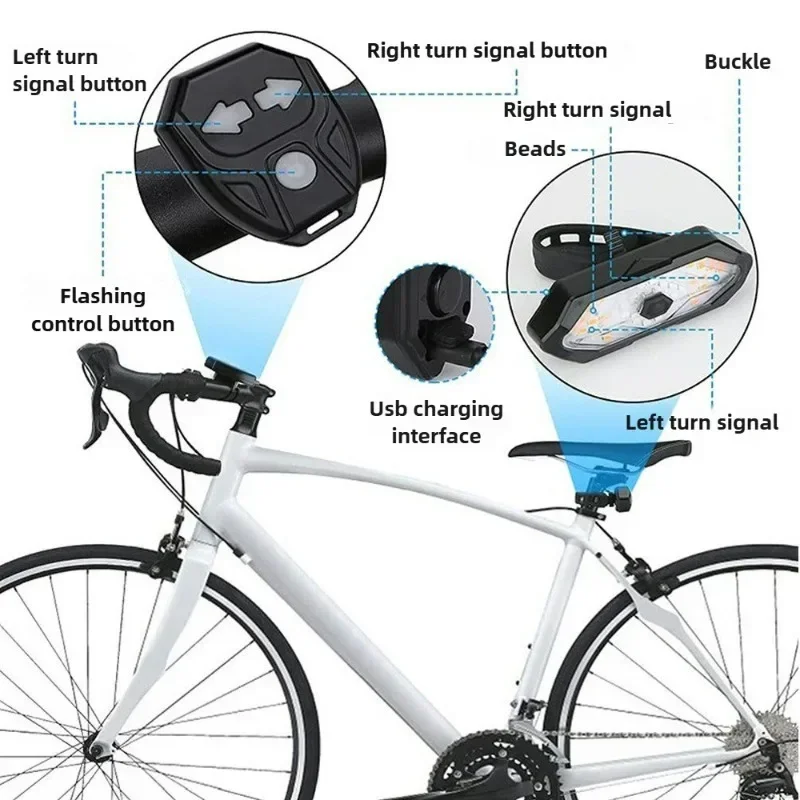 Bike Turn Signal Rear Light Led Indicator USB Rechargeable Tail Lamp Remote Control Warning Light for Bicycle Safety Accessories