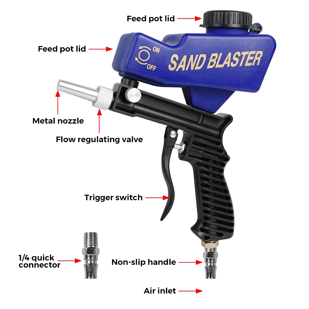 Adjustable Sandblasting Gun 90 Psi Portable Sand Blaster Paint Spray Machine Gravity Pneumatic Small Handheld Blasting Gun Set air sand blasting guns