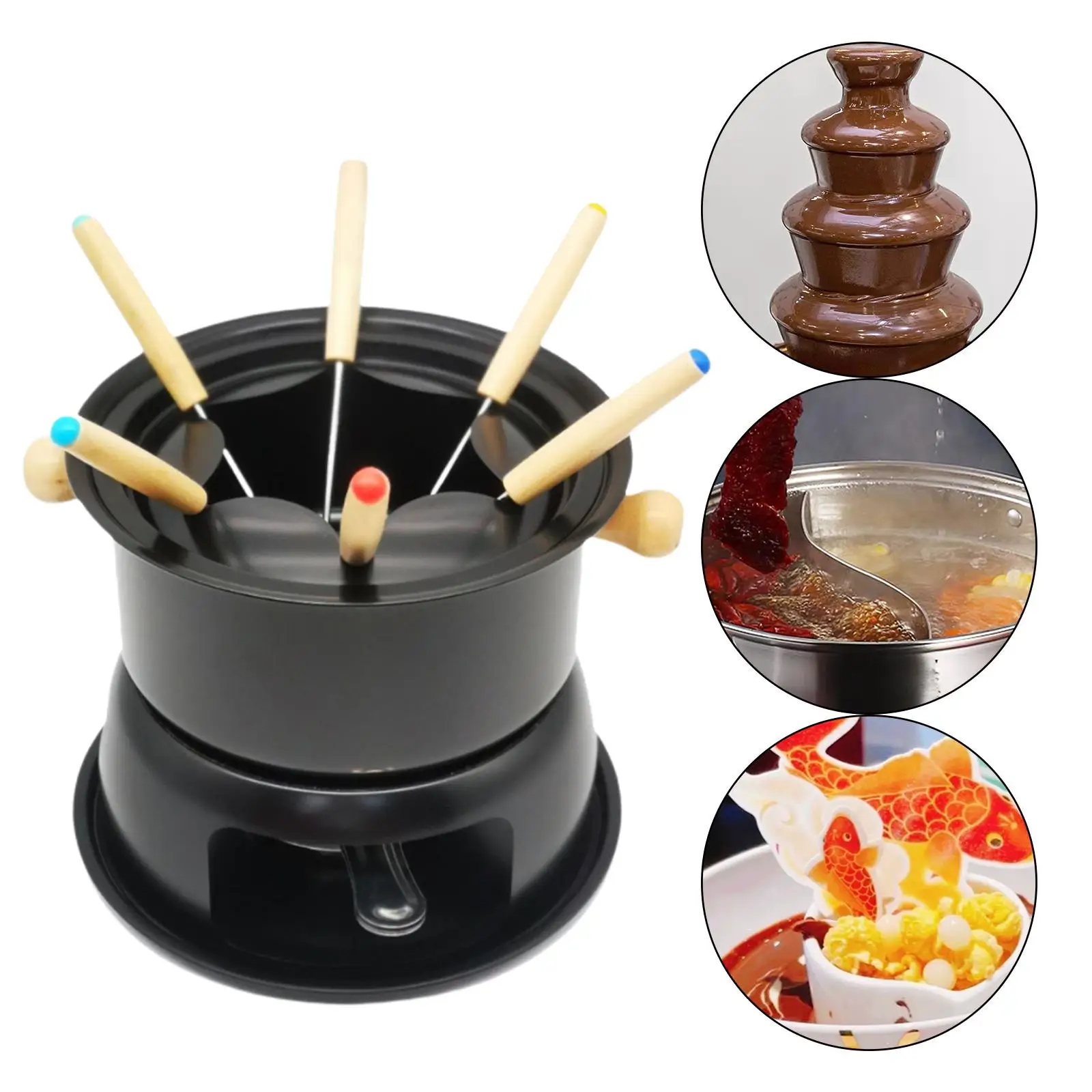 Detachable Fondue Set with 6 Forks Domestic Carbon Steel Melting Pot Hot Pot for Chocolate Ice Cream Sauces Caramel Cheese