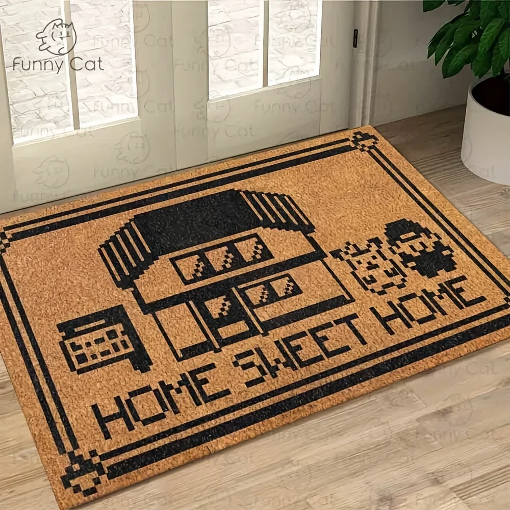 VIKAMA Pixel Cabin Eingangsbodenmatte, lustiger Cartoon-Teppich für Kinderzimmer, für drinnen und draußen, Willkommens-Fußmatte, Heimdekoration – Detail 4