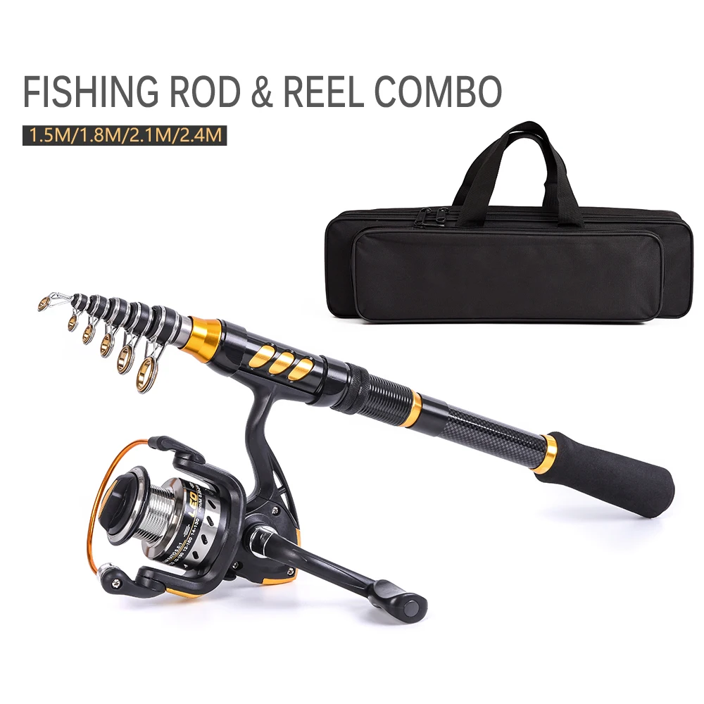 Telescopic Fishing Rod and Reel Combo Full Kit Spinning Fishing