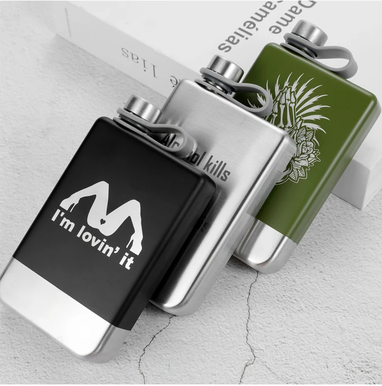9 unzen Schwarz Silber Grün Edelstahl Flachmann Individuelles LOGO Wodka Whisky Wein Flasche Alkohol Flagon Rauchen Geschenk Mann mann – Detail 8